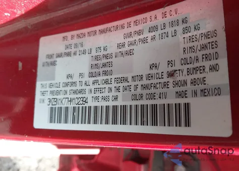 2017 Mazda Mazda3 Sport from USA, damaged, VIN 3MZBN1K77HM102394